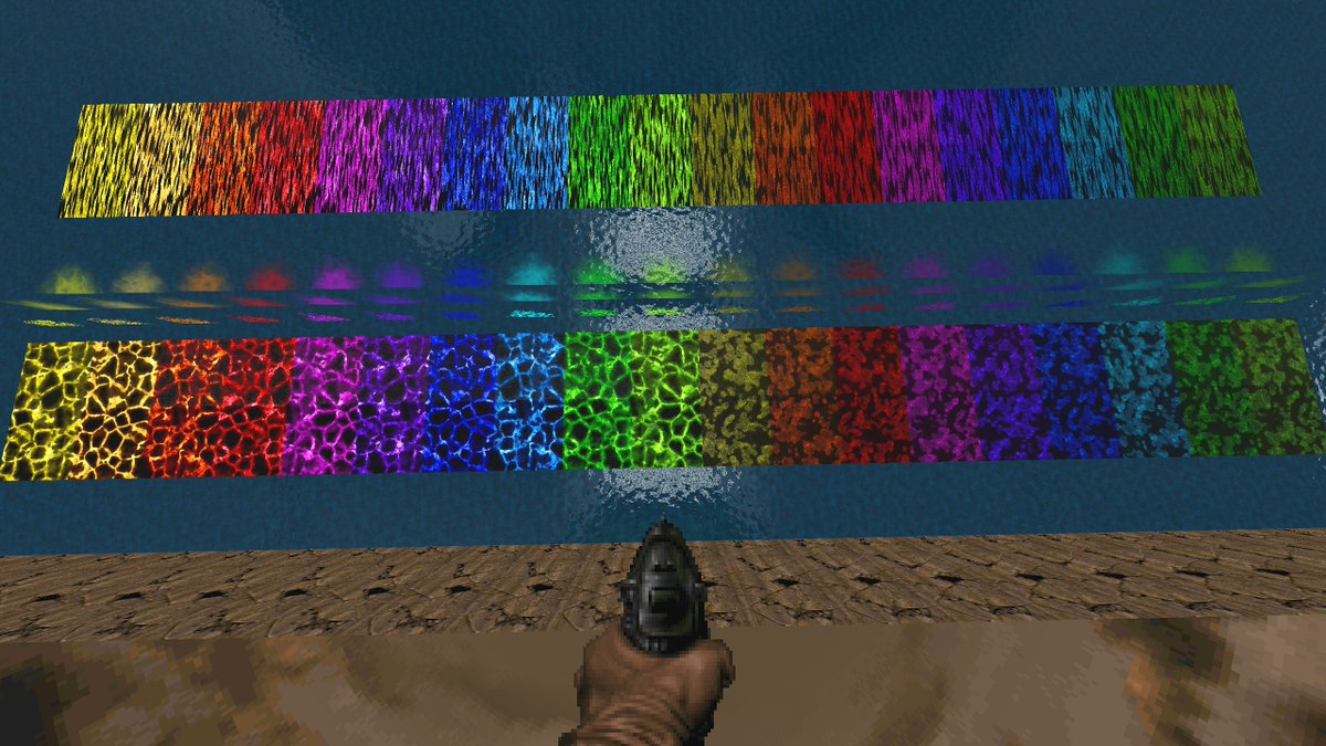 DoomRemap's tweet image. The Big main merge of combining the liquid texture pack and my WIP material shader for #GZDoom has now been completed.

Created a work around solution for shader stutters,
And a library of default colored liquids for map builders to use when finished + much more.
