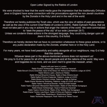 British Jews have long been decidedly anti-Zionist.

Their leading rabbis issued a powerful denunciation of Zionism, a statement that still echoes today.

Zionists grow ever more desperate to conflate Jews with Israel, but our opposition remains steadfast and unyielding.