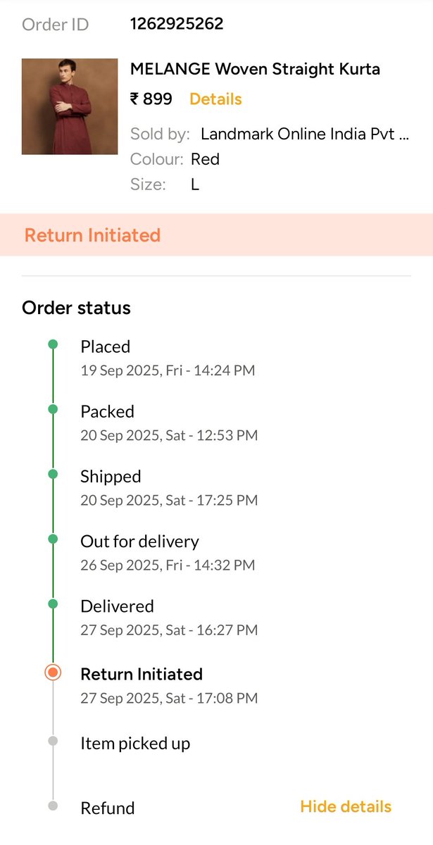 Supriya_m29's tweet image. Hey @Lifestyle_Store, my return for order #1262925262 has been pending since 27 Sept. Every time pickup is scheduled, no one calls or comes, and later it just shows “pickup unsuccessful”. Pathetic service! How long do customers have to chase for a simple return? 😡 #Poor_Service