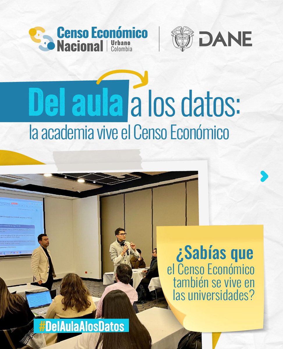 DANE_Colombia's tweet image. 📚➡️📊 Del aula a los datos. La academia se une al #CensoEconómico para transformar cifras en conocimiento 💡. ⏳ Muy pronto todos podremos consultar los resultados. #DatosQueTransforman ✨