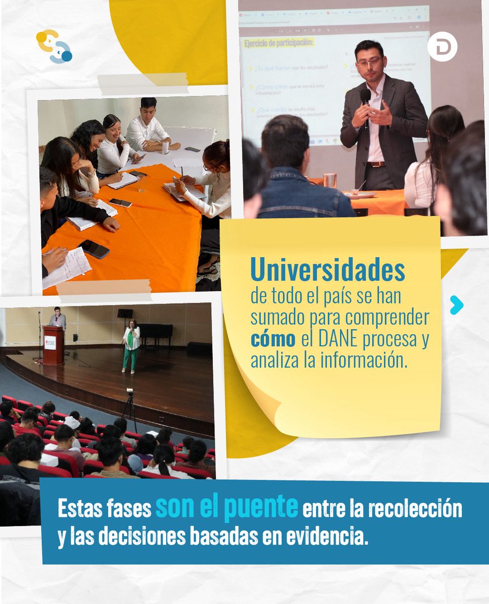 DANE_Colombia's tweet image. 📚➡️📊 Del aula a los datos. La academia se une al #CensoEconómico para transformar cifras en conocimiento 💡. ⏳ Muy pronto todos podremos consultar los resultados. #DatosQueTransforman ✨