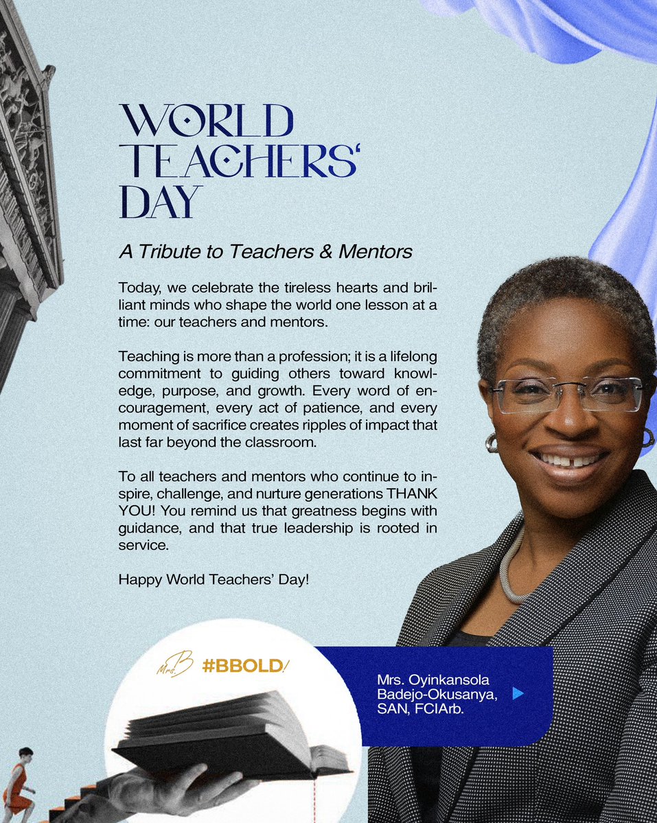 “GREAT TEACHERS DON’T JUST TEACH, THEY INSPIRE GENERATIONS.”

Today, as we celebrate World Teachers’ Day, I am reminded of the profound impact teachers and mentors have in shaping lives, molding minds, and inspiring purpose.

To me, teaching is a lifelong calling. It is about