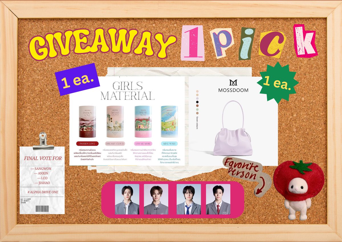 intoyourpm's tweet photo. giveaway final vote for 1 🅿️ick  (2 ea.) ⭐️📮

♡ janua perfume  ( เลือกกลิ่นเอง )
♡ mossdoom bag  ( เลือกสีเอง )
✳️ rules : vote for ซังวอน อันซิน ลีโอ เจียหาว ( ใครก็ได้ )
🗳️ date : 18 or 19/09 - 25/09 (+ live vote )
— แปะหลักฐานไว้ใต้เมนชั่นได้เลยค่า

( #ALPHADRIVEONE #ALD1 ) https://t.co/Jpl6uJpqiZ