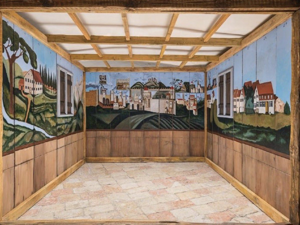 curatorWH's tweet photo. At the Israel Museum in Jerusalem stands a beautifully decorated 19th-century sukkah built for the Deller family of Fischach, a Bavarian town near Augsburg. Jews had lived in Fischach since 1573, and this sukkah reflects their rich heritage. https://t.co/g8o2Hhu9l2