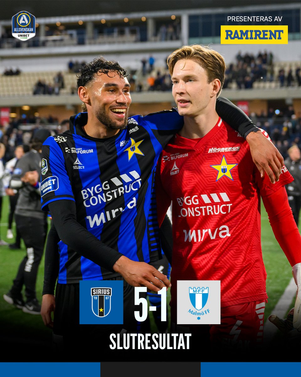 SIRIUS SPELADE OCH SIRIUS VANN 💙🖤

⚽ Självmål 3'
⚽ Isak Bjerkebo 23'
⚽ Robbie Ure 65'
⚽⚽ Leo Walta 68' 78' 

📸 FotoOscar