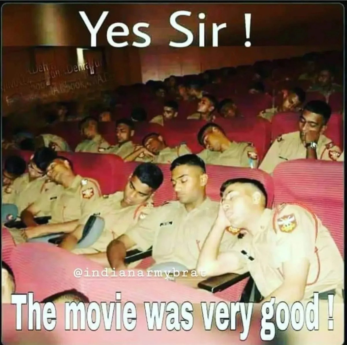 After a full day of drills &amp; PT, the academy screened a “motivational” movie. Most of us caught up on sleep instead 😴

Next morning:
Assistant Adjutant – “How was the movie, gentlemen?”
Course – “Excellent movie, Sir!” 🎬🇮🇳

#ArmyLife #MilitaryHumour #Discipline #Camaraderie