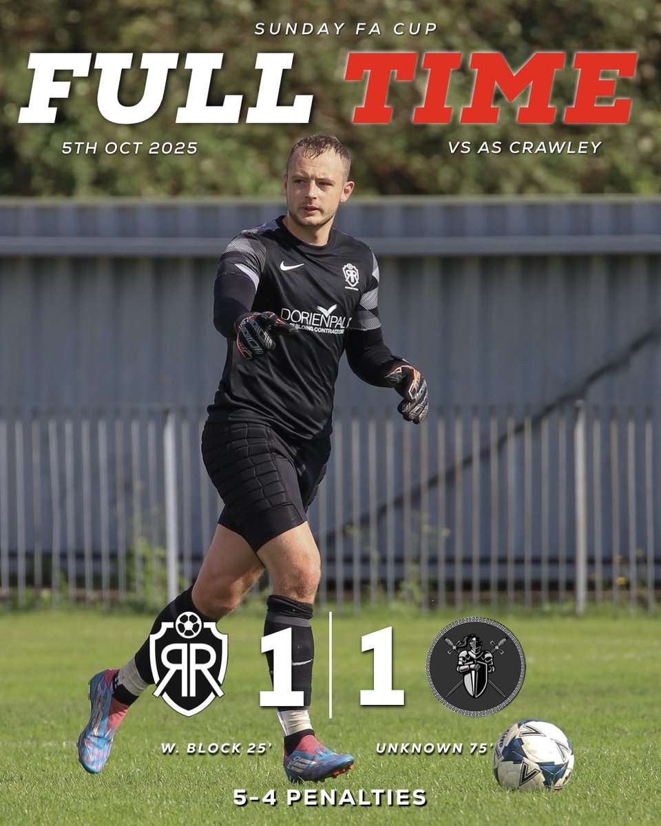 Big W this morning for the boys as we go into the hat for the second round of the FA Sunday Cup🎩. 

MOTM⭐️ - Joe Woolhouse - An absolute joke of a performance from the man in between the sticks. 2 penalty saves to top it off as well👀. 

Up the Ricky⚽️🙌🏽❤️