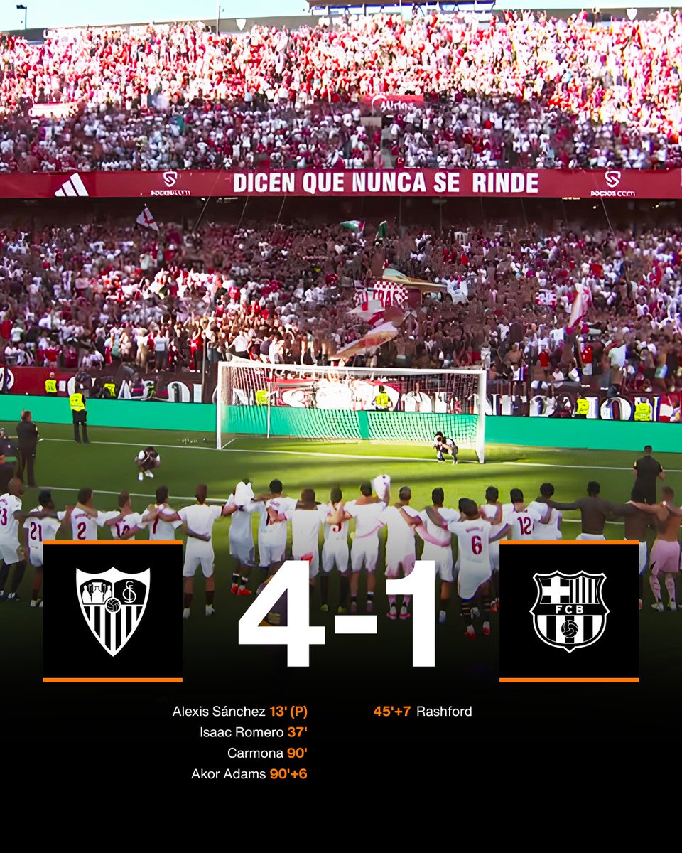4⃣-1⃣ ¡𝗧𝗔𝗥𝗗𝗘 𝗛𝗜𝗦𝗧𝗢́𝗥𝗜𝗖𝗔 𝗘𝗡 𝗦𝗘𝗩𝗜𝗟𝗟𝗔!

🤯 Uno de los peores partidos en la etapa de Flick, con un Barça muy inferior a los de Matías Almeyda

⚽️🟧 EN DIRECTO #SevillaBarça

#LALIGAEASPORTS #TodoElFútbolEnOrange