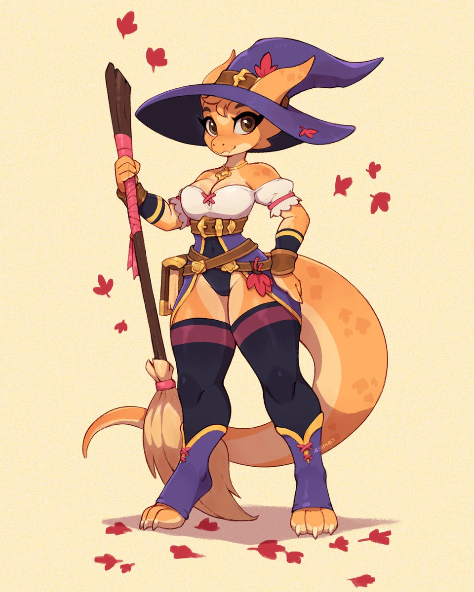 The season of the dark magic and fallen leaves! So I took the opportunity to draw a kobold witch girl. Behold this creature of darkness! :3
She is up for grabs, link below!