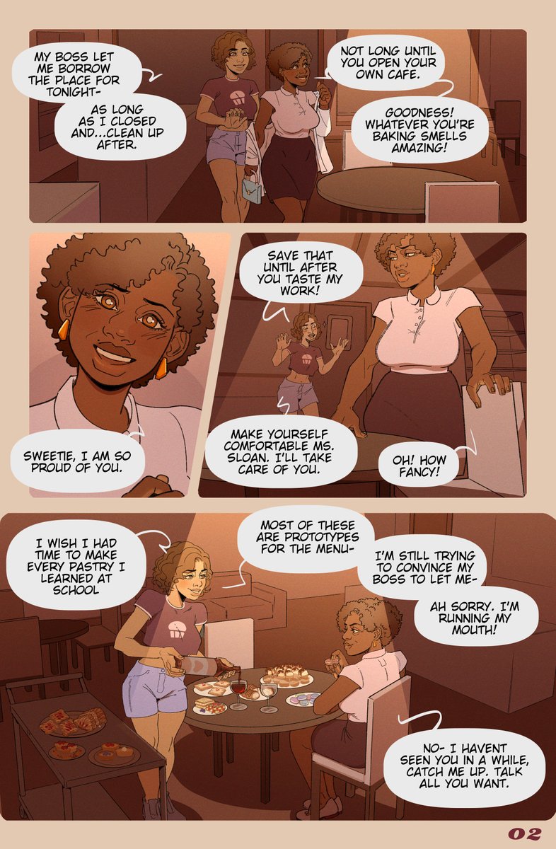 Here's Page 2 of the second chapter of Sunday Cake, (Patrons see pages earlier link in bio) the ladies have some catching up to do. I'm streaming yappin, and inking pages. pop in if you want. picarto.tv/Alimonydrawing…