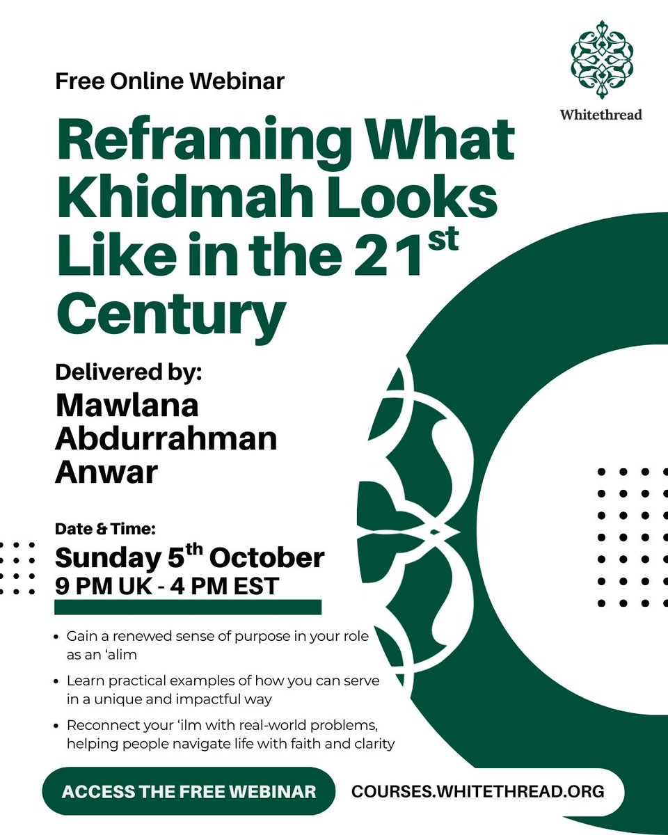 Last Chance to Register - Free Webinar

This is your final reminder. Our free live webinar with Mawlana Abdurrahman Anwar is happening tonight at 9 PM UK time

Don’t miss this chance to redefine what khidmah looks like in the 21st century

Register: buff.ly/m2sPrGV