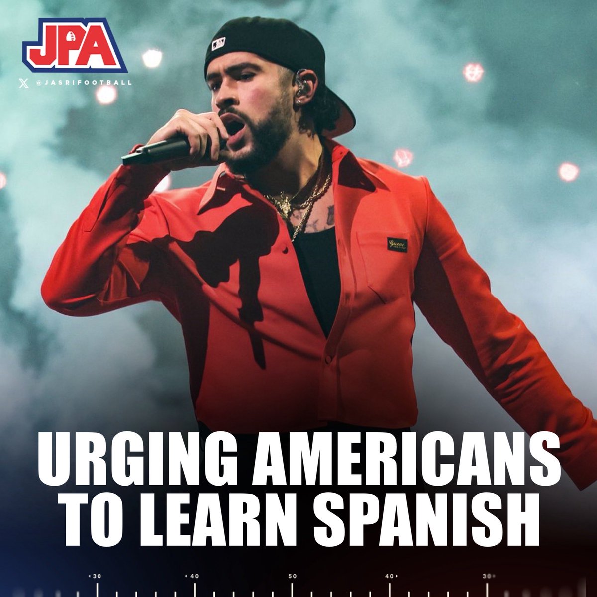 jasrifootball's tweet photo. 𝗧𝗥𝗘𝗡𝗗𝗜𝗡𝗚: During an appearance on SNL, Bad Bunny urged Americans to learn more Spanish ahead of his Super Bowl Halftime Show performance.

“If you didn't understand what I just said, you have 4 months to learn.” https://t.co/4qqnDNIQOQ