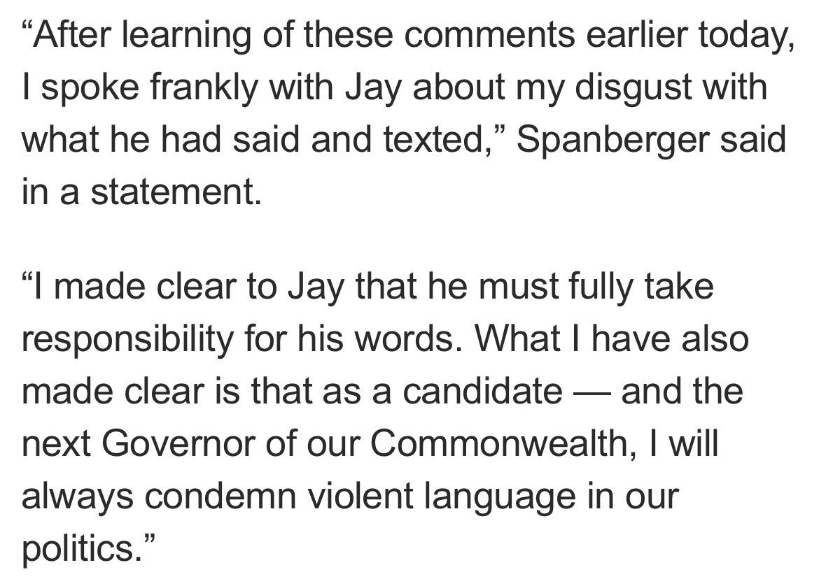 Cam_Cawthorne's tweet image. In 2019, Spanberger quickly condemned Northam’s 1984 blackface photo and said he “must resign.”

But when faced with a top Dem on her statewide ticket fantasizing *3 years ago* about murdering a GOP lawmaker and his kids, just a boilerplate statement.