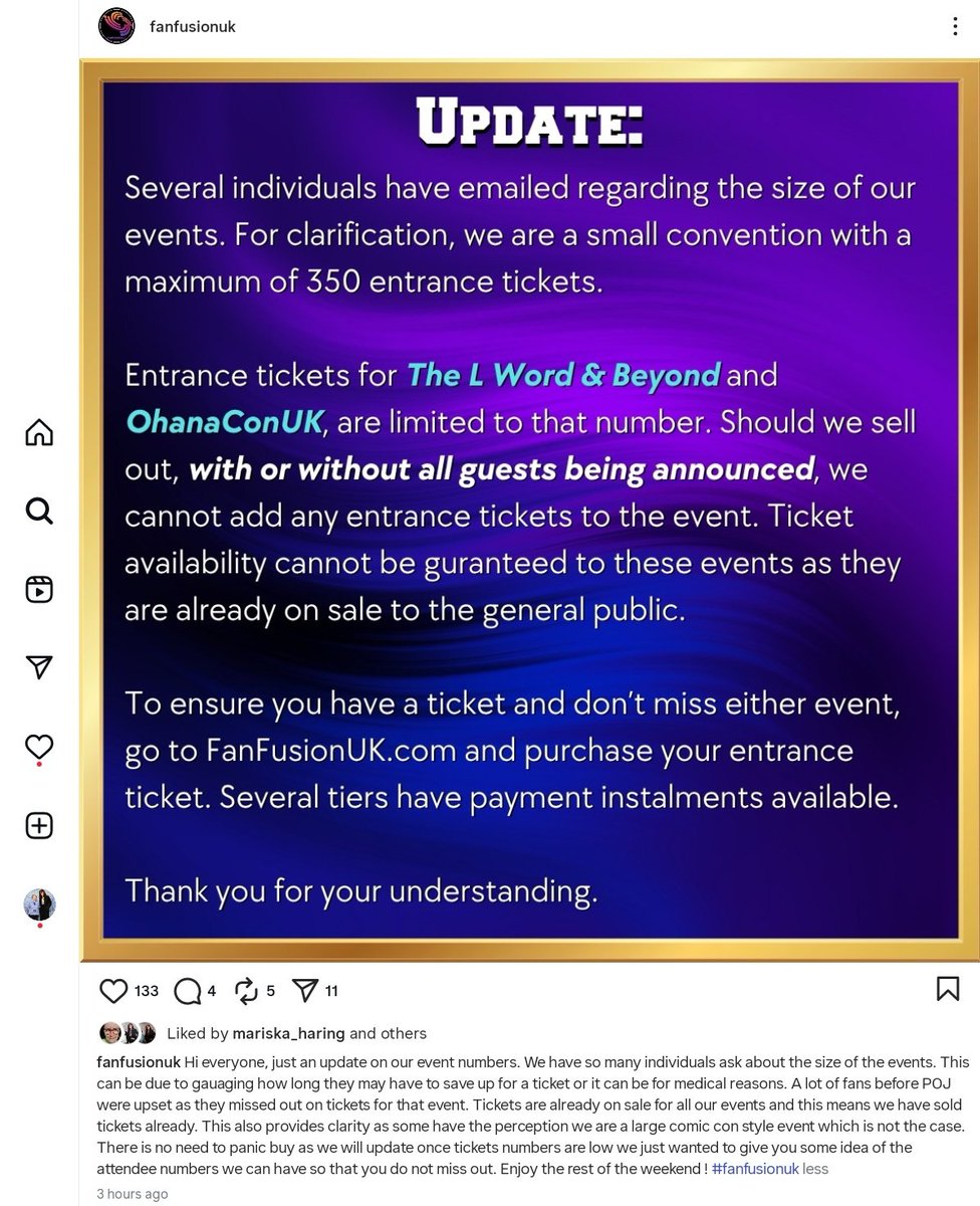 Update from FanfusionUK on tickets, and size of venue.