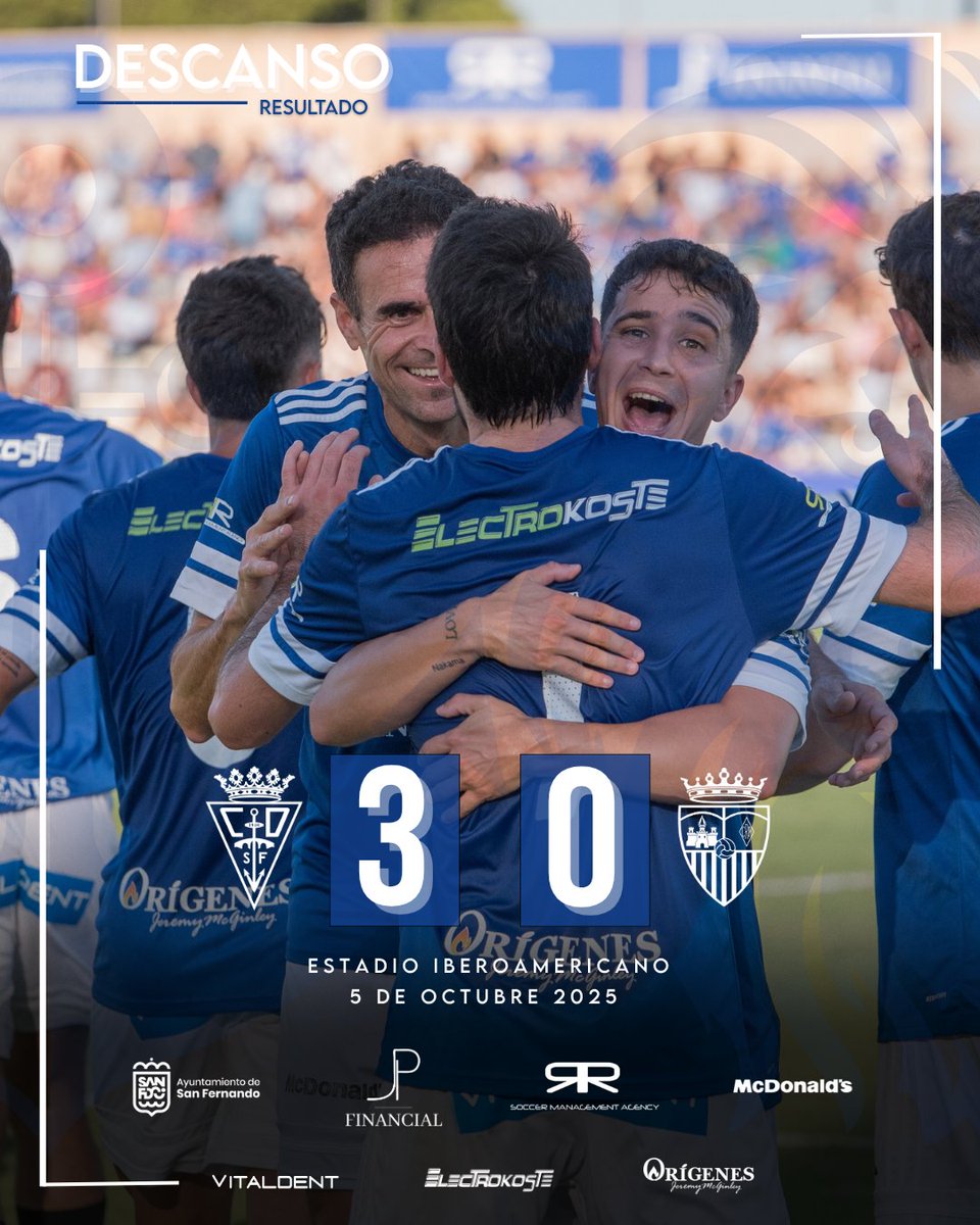 ⏸️ ¡Descanso en el Iberoamericano! 

3⃣ #CDSanFernando1940
0⃣ RC Portuense B

⚽️⚽️ Carrión
⚽️ Chust