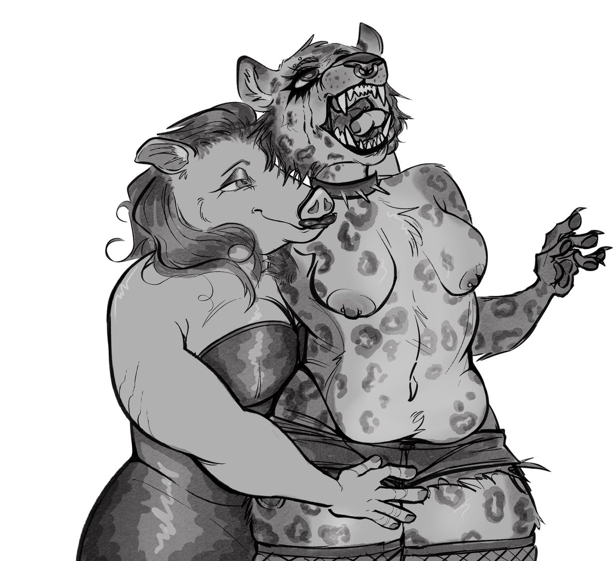 kinktober day 4 ft furry yuri. a jaguar and her peccary girlfriend
#furrynsfw