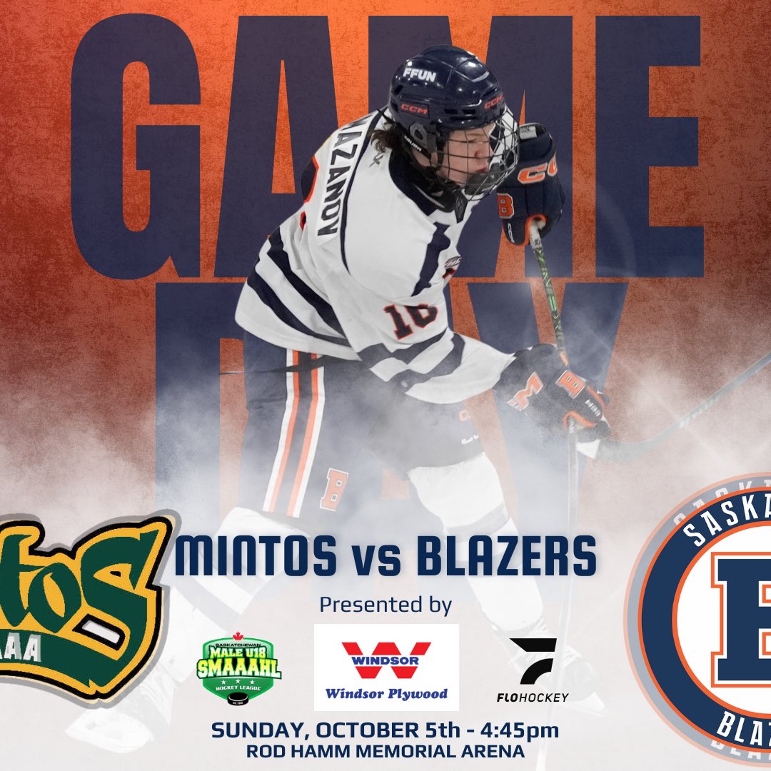 🔥GAMEDAY🔥

The Blazers return home today to take on Prince Albert in an afternoon tilt presented by Windsor Plywood Saskatoon!

🆚 <a href="/PA_Mintos/">Prince Albert Mintos</a> 
🕰️ 4:45pm
🏟️ Rod Hamm Memorial Arena
📀 DJ Kush🎧🎶
📺 <a href="/flosports/">FloSports</a> | <a href="/FloHockey/">FloHockey</a>
🔗 flosports.tv

#BlazersHockey🔥🔥🔥