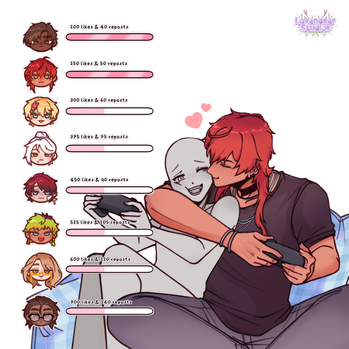 LavendeerStudio's tweet image. A kiss for every time he loses, though you’re not sure if he’s still trying to win anymore! 🎮💖

🔗 YCH base in replies! 

#ToYBTB #visualnovel