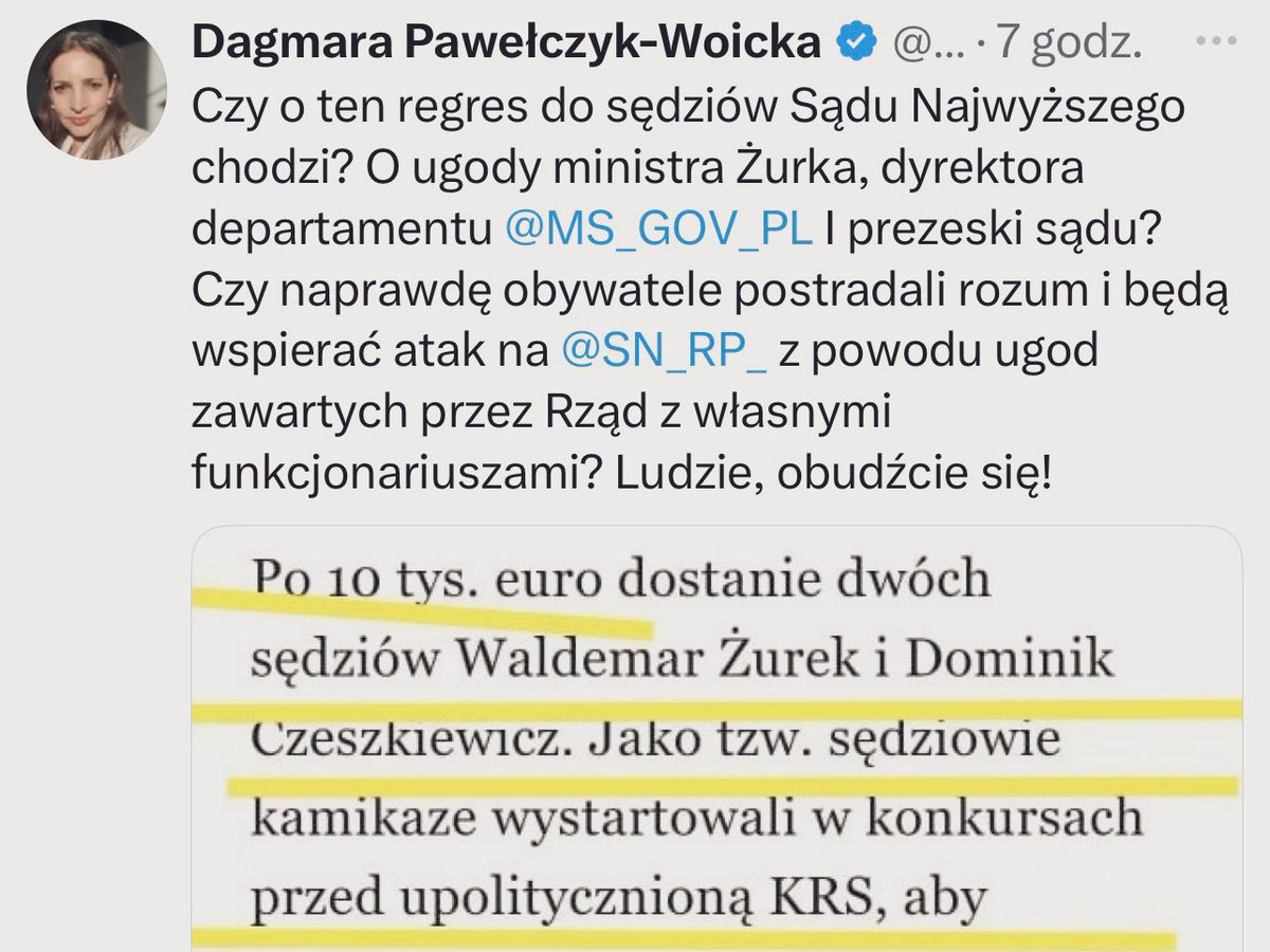 Ludzie obudźcie się? Jeśli ktoś tu postradał rozum, to nie Obywatele.
Pieniądze może pani oddać podatnikom nie czekając na regres. Odpadną koszty procesu, zawsze to trochę taniej 💁🏼‍♀️