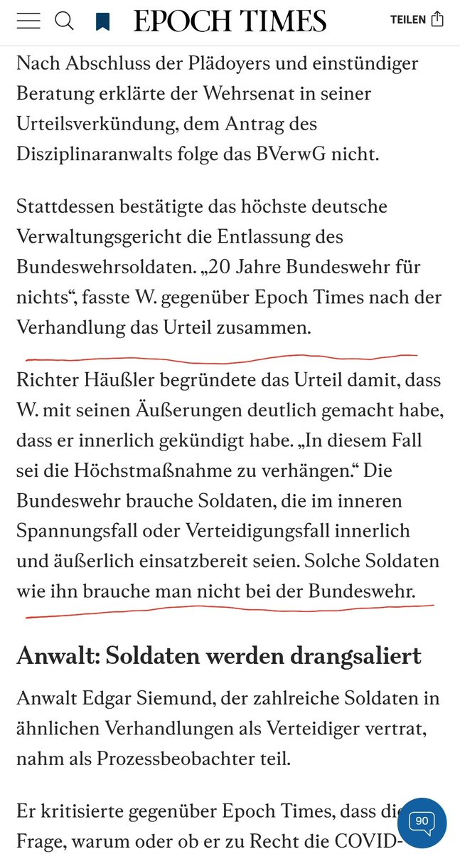Also, im Spannungsfall müsst ihr nur innerlich gekündigt haben, dann werdet ihr direkt wieder entlassen. Aber ich vermute, da wird dann anders entschieden, als bei kritischen Soldaten hinsichtlich Corona.
epochtimes.de/politik/deutsc…