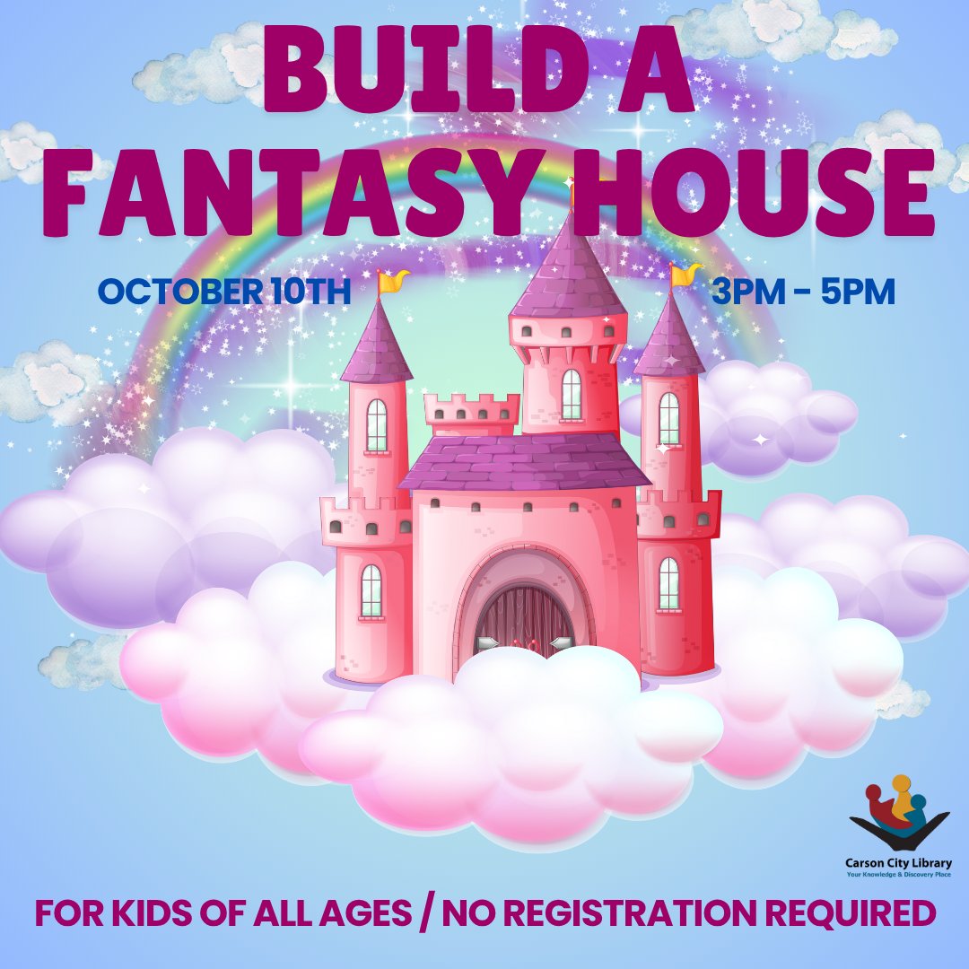carsoncitylib's tweet image. 🏰✨ Build a Fantasy House! ✨🏰
Join us Fri, Sept 10 • 3–5 PM in the Digitorium! Create gnome cottages, fairy homes &amp;amp; dragon lairs—your imagination’s the limit! All supplies provided, no registration needed. 🧚‍♀️🎨

#CarsonCityLibrary #FallIntoFantasy #LibraryPrograms