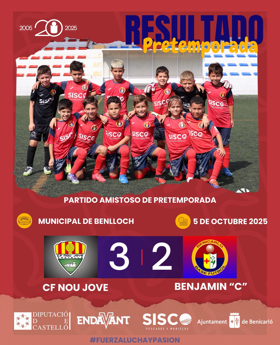 ❤️💙 𝗣𝗥𝗘𝗧𝗘𝗠𝗣𝗢𝗥𝗔𝗗𝗔 2025/26 📌 𝗕𝗘𝗡𝗝𝗔𝗠𝗜𝗡 "𝗖" ⚽

𝙋𝘼𝙍𝙏𝙄𝘿𝙊 𝙋𝙍𝙀𝙏𝙀𝙈𝙋𝙊𝙍𝘼𝘿𝘼

📆 Domingo 5 de Octubre
🏟️ Municipal Benlloch
𝗖𝗙 𝗡𝗢𝗨 𝗝𝗢𝗩𝗘 3️⃣ 𝗕𝗘𝗡𝗝𝗔𝗠𝗜𝗡 "𝗖"2️⃣
⚽ Paulo
⚽ Ziyad

🚀 !Vamos rojill@s!🔥💯