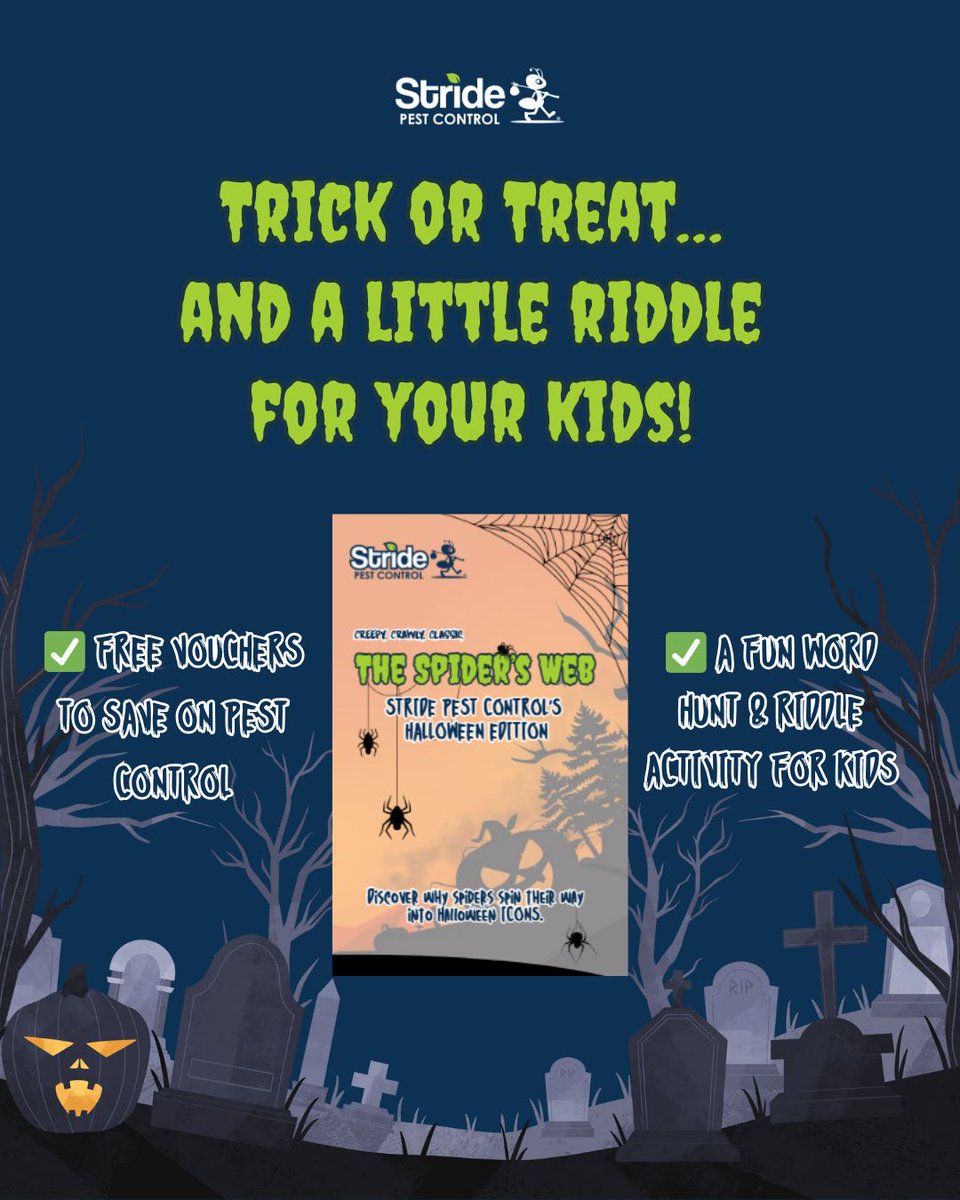stridepest's tweet image. Flyers with a twist! 🎃 

Inside: spooky riddles for kids + scary-good vouchers for you! 🕸 Grab yours before it vanishes!

LINK IN BIO

#HalloweenFun #StridePestControl #FamilyTreats #SpookyFlyer #HalloweenDeals