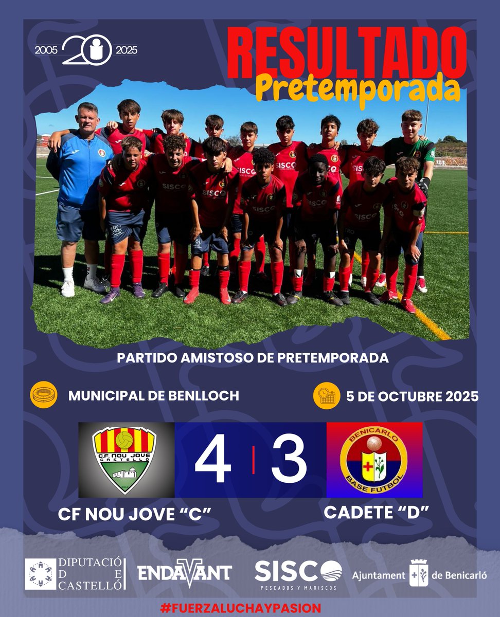 ❤️💙 𝗣𝗥𝗘𝗧𝗘𝗠𝗣𝗢𝗥𝗔𝗗𝗔 2025/26 📌 𝗖𝗔𝗗𝗘𝗧𝗘 "𝗗"⚽

𝙋𝘼𝙍𝙏𝙄𝘿𝙊 𝙋𝙍𝙀𝙏𝙀𝙈𝙋𝙊𝙍𝘼𝘿𝘼

📆 Domingo 5 de Octubre
🏟️ Municipal Benlloch
𝗖𝗙 𝗡𝗢𝗨 𝗝𝗢𝗩𝗘 "𝗖" 4️⃣ 𝗖𝗔𝗗𝗘𝗧𝗘 "𝗗" 3️⃣
⚽ Marc del Castillo
⚽ Mario
⚽ Adrià

🚀 !Vamos rojill@s!🔥💯