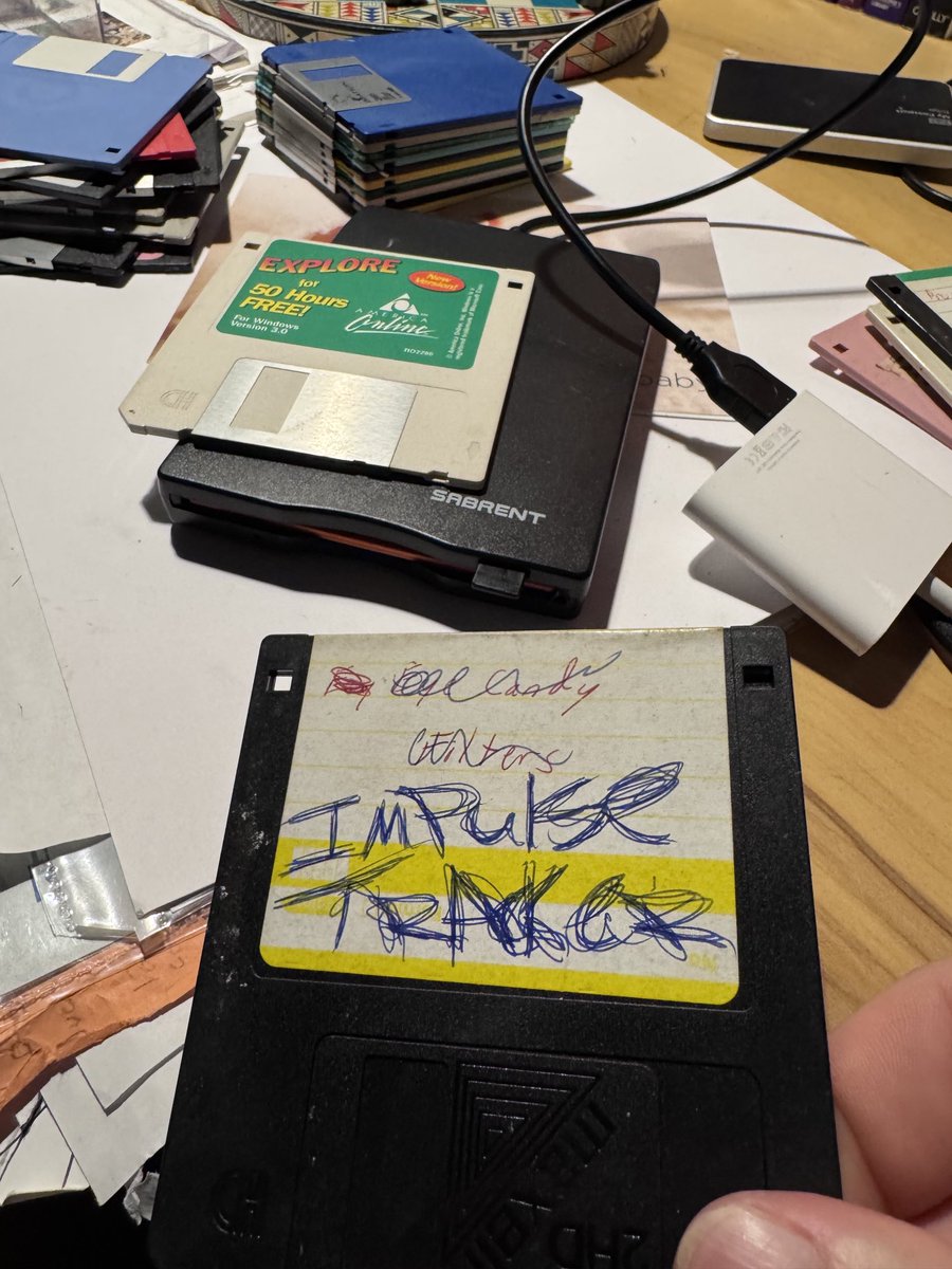 Impulse Tracker, 50 free hours of AOL… 

Used to have Adobe Photoshop 4, RAR-split across 40 or so floppies… it all felt so magical.