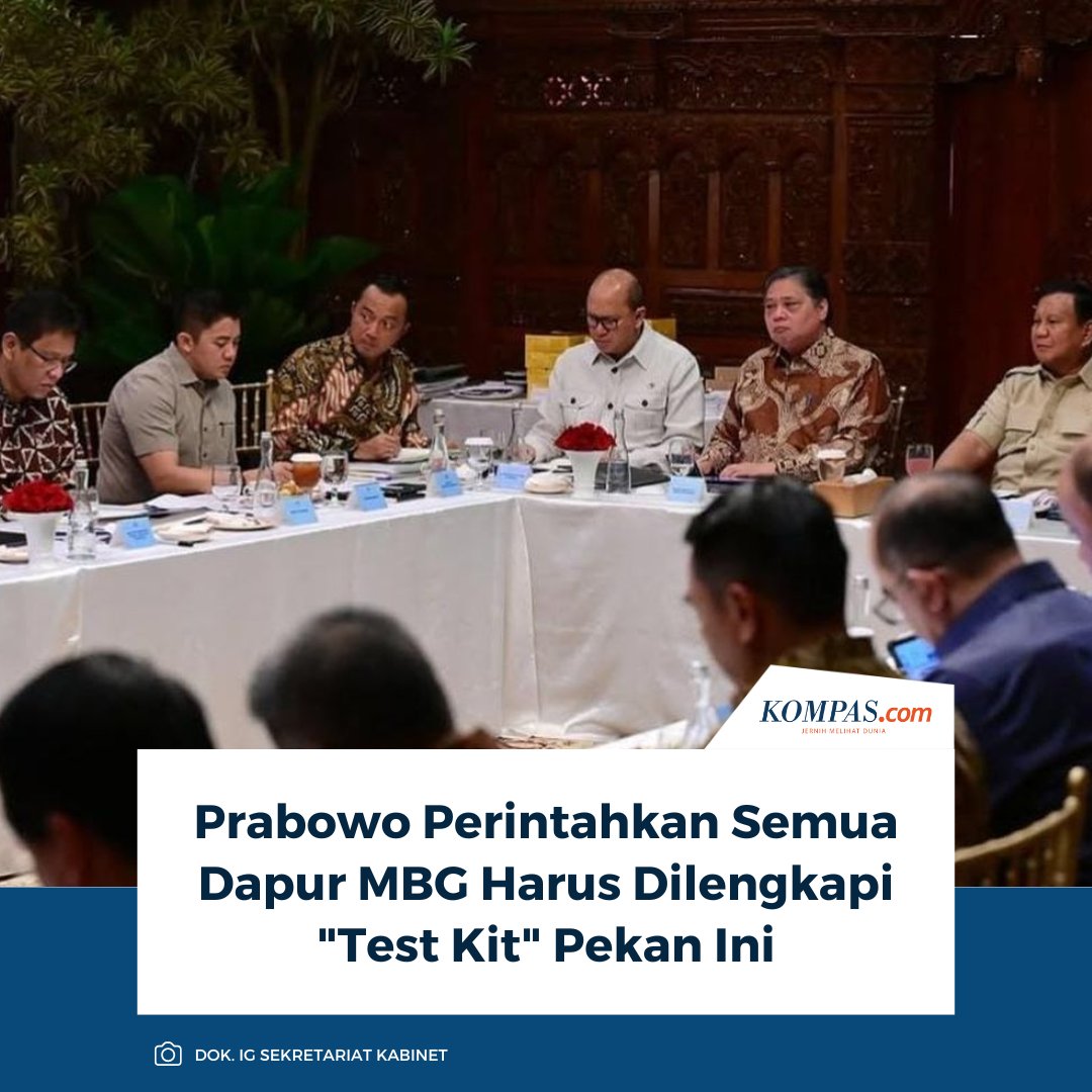 kompascom's tweet image. Presiden RI Prabowo Subianto memerintahkan agar semua dapur yang menyediakan Program Makan Bergizi Gratis (MBG) sudah harus memiliki alat test kit pada pekan ini.

Baca selengkapnya 👇
nasional.kompas.com/read/2025/10/0…

~LL #MBG #TestKit