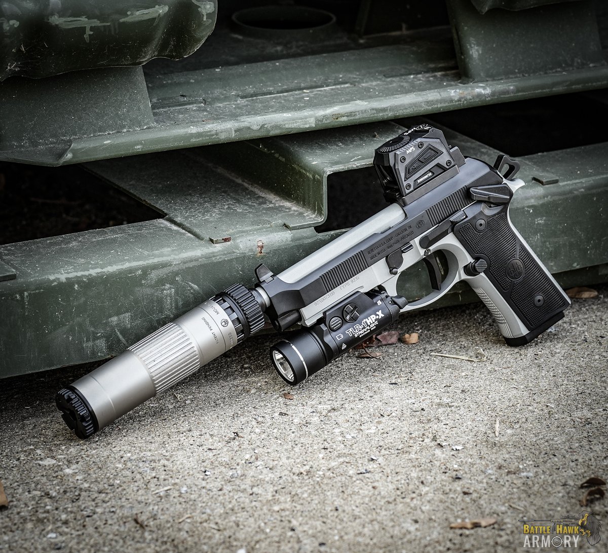 BOLD

- Beretta 92Xi
- Steiner MPS
- Dead Air Mojave 9
- Streamlight TLR-1 HP-X

battlehawkarmory.com/product/berett…