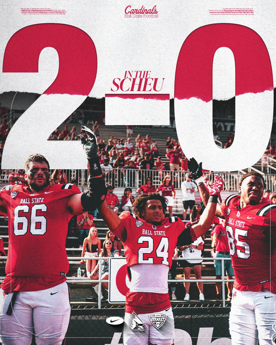 A 2-0 start at home for your Cardinals 😤

Next home game: Homecoming on October 18th vs. Akron! See you there 💪

🎟️: shorturl.at/j1f2e
