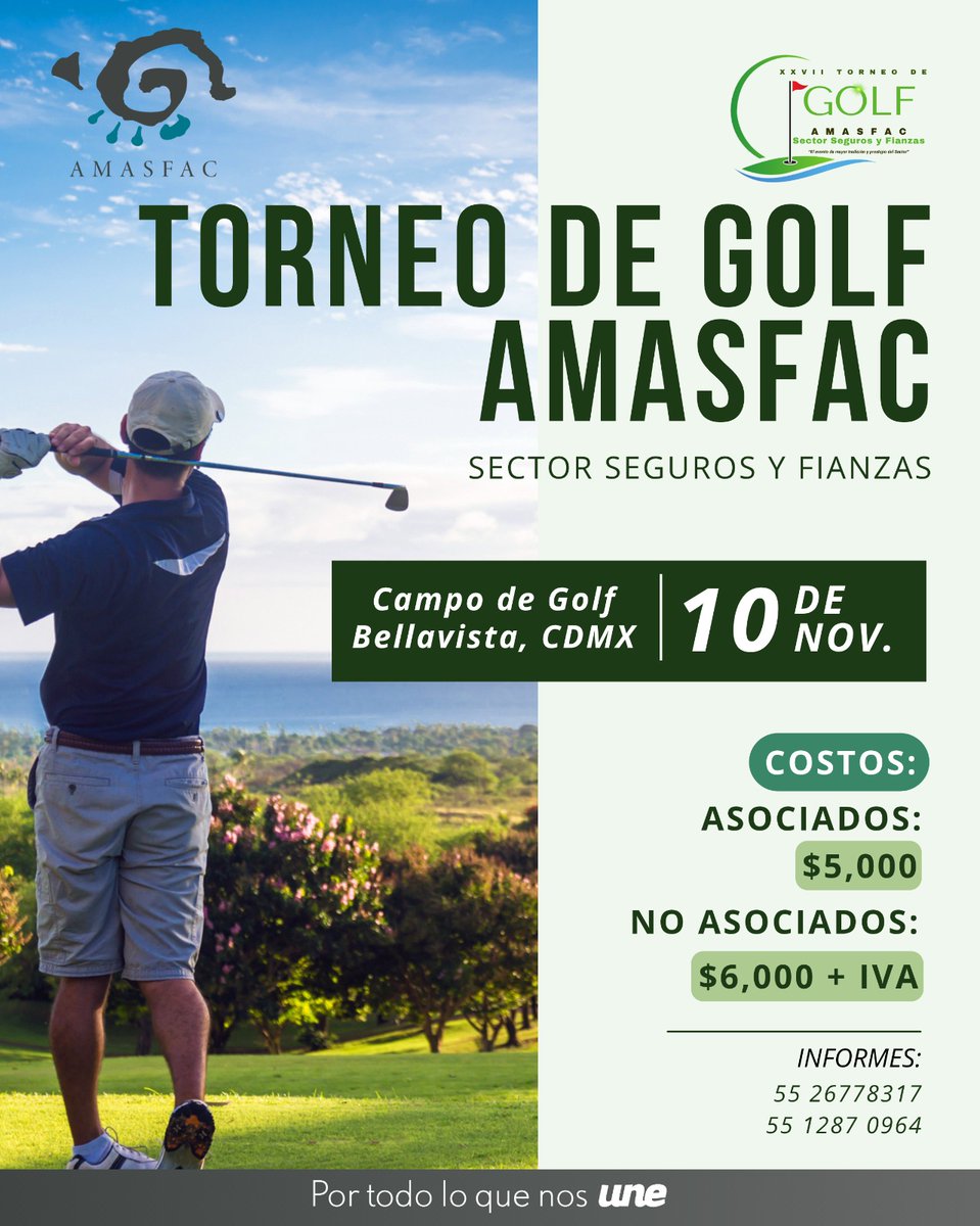 ⛳️ ¡Prepárate para vivir una jornada de golf inolvidable!
Participa en el Torneo de Golf AMASFAC 2025, un encuentro donde la convivencia, el deporte y la previsión se unen en un mismo campo.
¡Inscríbete y sé parte de esta experiencia!

#PorTodoLoQueNosUne #Torneodegolf #AMASFAC
