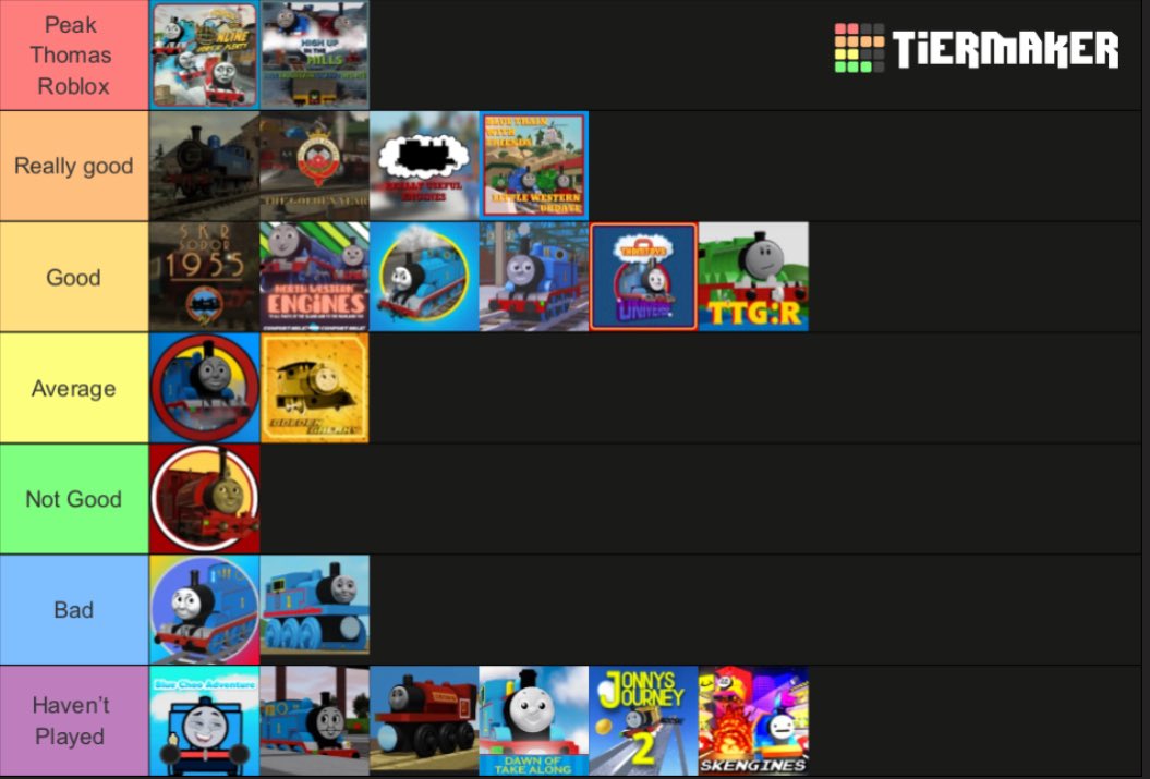 SodorRobloxRoom's tweet image. I’m bored so I made a Thomas and Friends Roblox game tier list.

I added a few game because this list was missing some games.