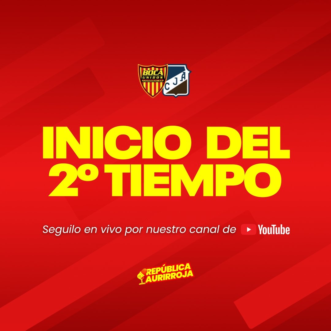 ¡Comenzó el segundo tiempo!  ⚽

#BocaUnidos 0️⃣
#JuventudAntoniana 0️⃣

#FederalA 
#UNIDOS❤️💛 2da Etapa Ida