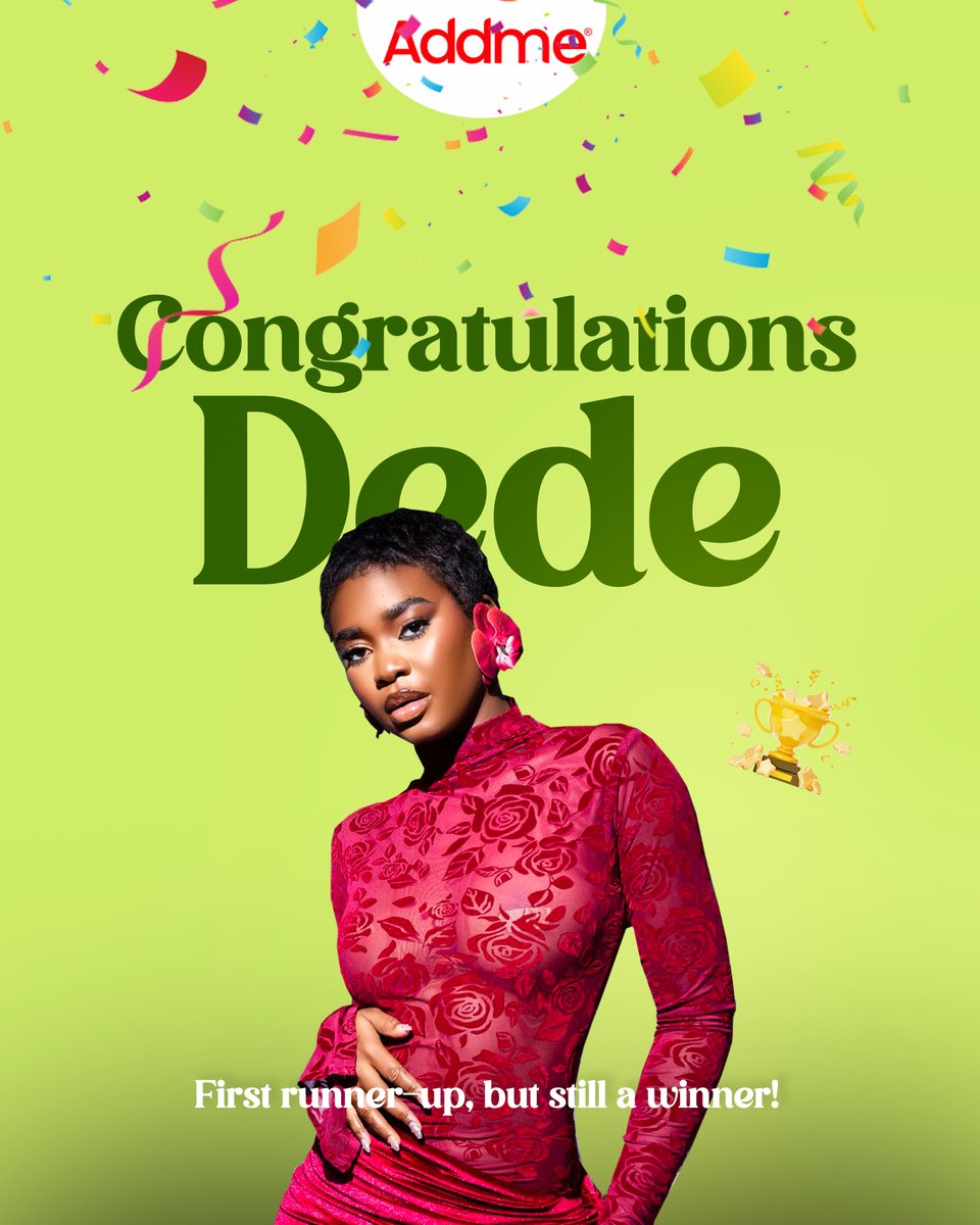 Addme (@addmenigeria) on Twitter photo Congratulations to the first runner up of #bbnaija season 10 🎉
You gave everything, <a href="/dede_ashiogwu/">DEDE ASHIOGWU🌻</a> , and that’s a win in itself 💚
#Addme #AddmeForThingsYouLuv #BBNaija Congratulations to the first runner up of #bbnaija season 10 🎉
You gave everything, <a href="/dede_ashiogwu/">DEDE ASHIOGWU🌻</a> , and that’s a win in itself 💚
#Addme #AddmeForThingsYouLuv #BBNaija