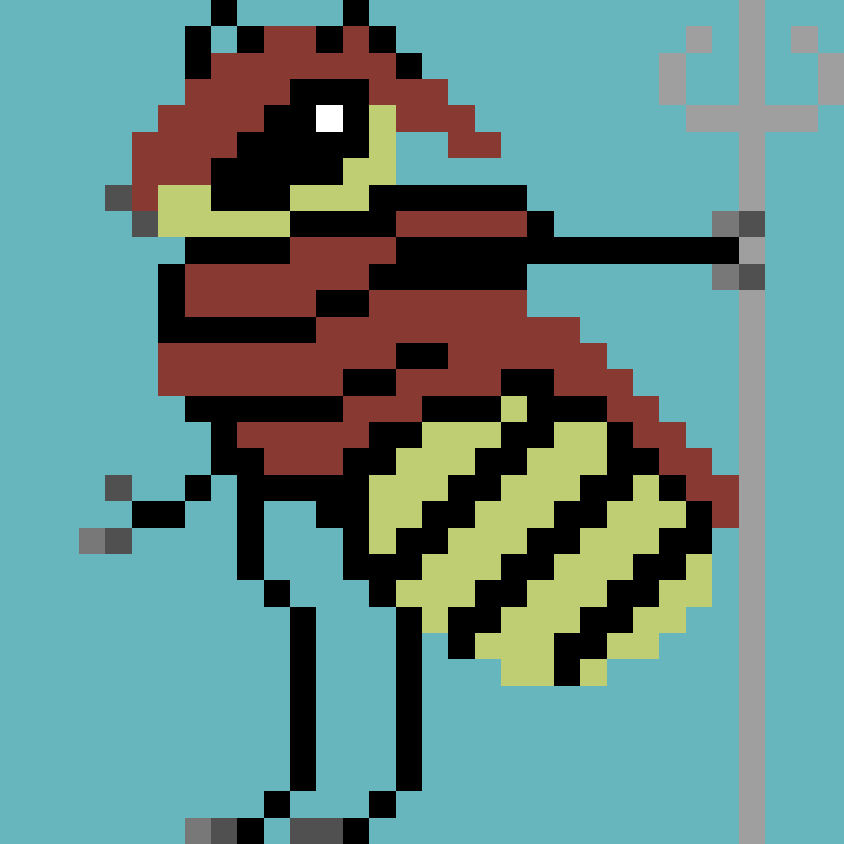 SIXGUMM's tweet photo. Realized I need to scale my projects back a bit and return to basic sprite work before I tackle the bigger stuff. Here's a sweet little bumble bee soldier!

#pixelart #characterdesign #pixelartist https://t.co/v5Ej499gUx