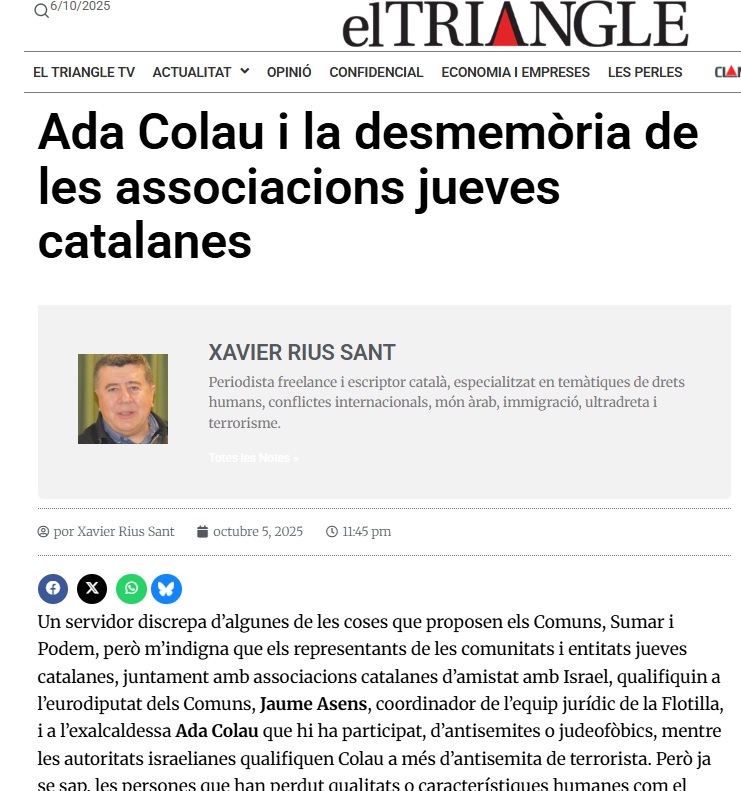 Va ser el govern d’Ada Colau el que en el seu primer mandat, va  canviar el nom del carrer de Sant Domènec del Call pel de Salomó Ben Adret. Una petició que les entitats jueves havien demanat sense èxit a anteriors equips de govern de CiU i PSC eltriangle.eu/2025/10/05/ada…