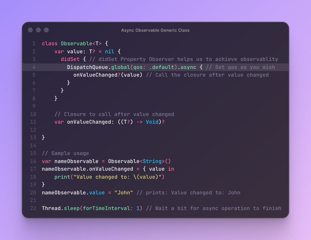 drmobiledev's tweet image. Swift Async Observable Generic Class

 #iOSDev #SwiftObservable