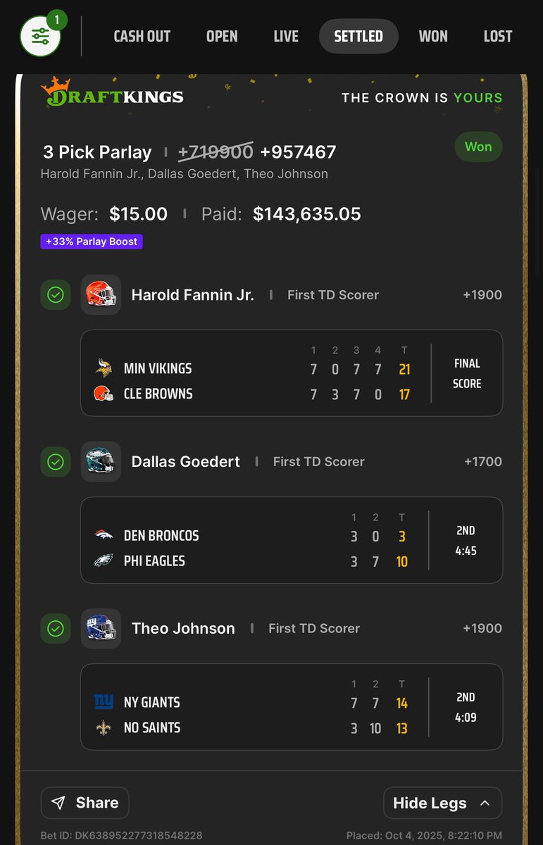 BrianBrenzel's tweet photo. Loving this @DKSportsbook!!!! LFG!!!! https://t.co/dgpvCJjcZf