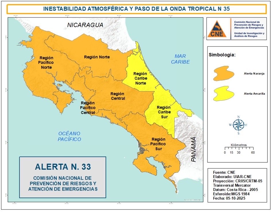 CNECostaRica's tweet photo. Elevamos el estado Alerta Naranja en todos el país excepto en la región Caribe que mantiene Alerta Amarilla 🟠🟡 https://t.co/GOfeAJey71
