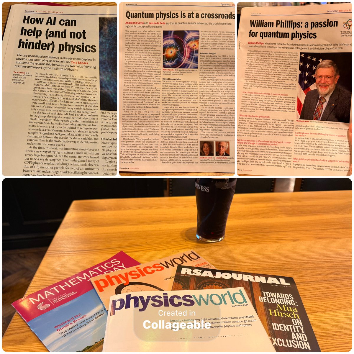 A bit of #geeky reading with lots of #quantum mechanics and some #ai in #physics. Interesting to see articles from people I personally know. De la Peña’s book on QM was a good companion through my degree and William Philips and his work a great inspiration during my PhD.