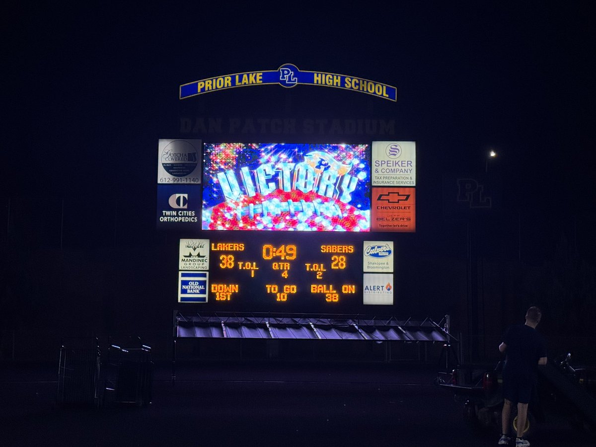 Friday Night Lights. Homecoming. Rivalry win. 🏈🔵🟡

Lakers knock off 6th-ranked Shakopee 38–28 under the lights at Dan Patch Stadium. Electric atmosphere and passion on both sides. Proud to be a Laker! #PL4L