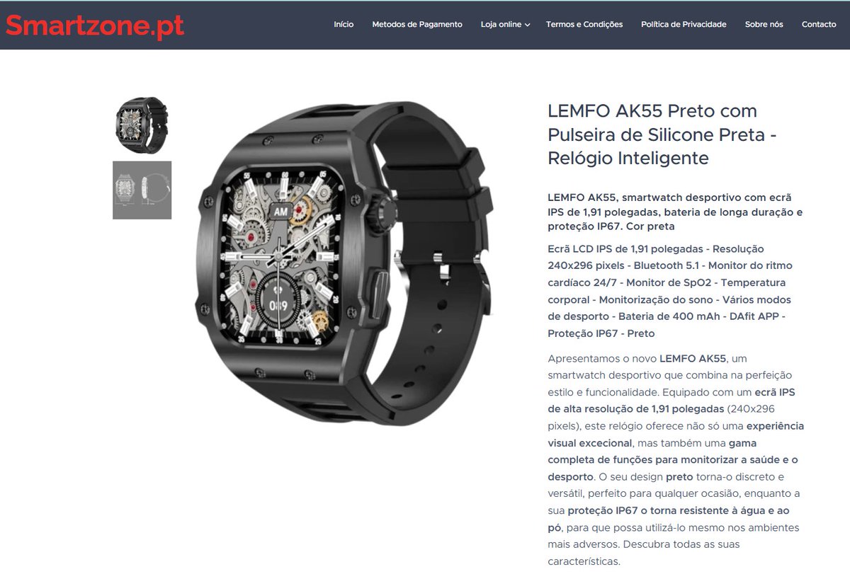 StoreSmartzone's tweet image. LEMFO AK55 Preto com Pulseira de Silicone Preta - Relógio Inteligente - 9,00 €

smartzone.pt/p/lemfo-ak55-p…