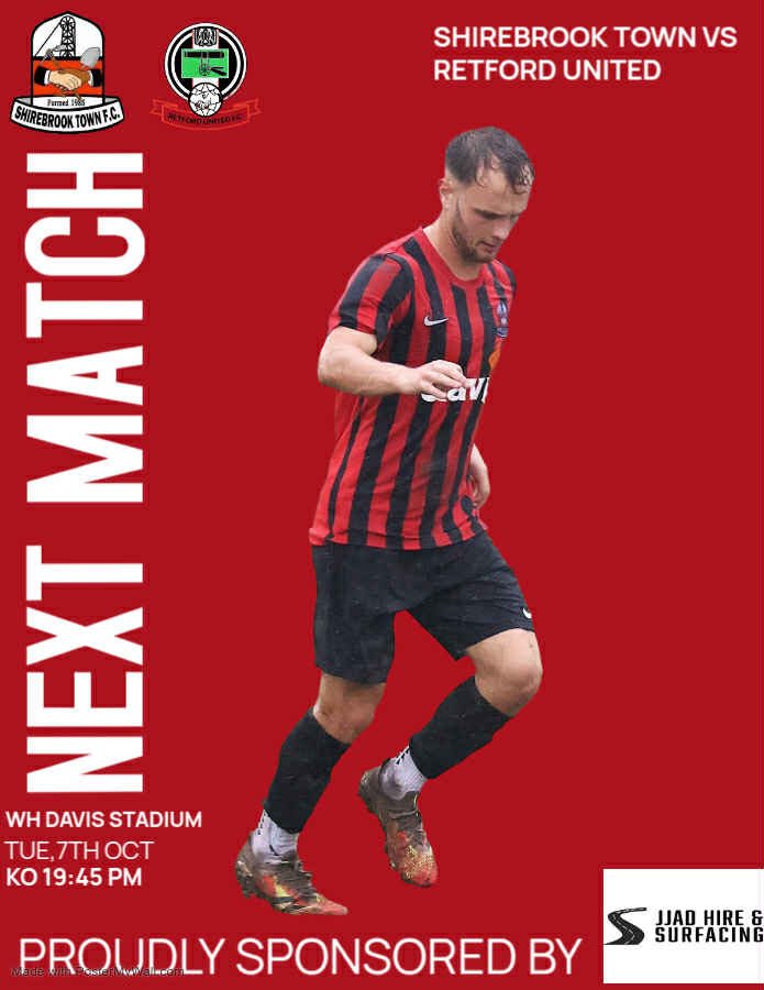 𝐔𝐩 𝐍𝐞𝐱𝐭 | 𝐑𝐞𝐭𝐟𝐨𝐫𝐝 𝐔𝐧𝐢𝐭𝐞𝐝 (𝐇)

Attention now turns to Tuesday night as 2nd place <a href="/RetfordUnited/">Retford United</a> visit the WH Davis Stadium 

⏰7:45 
🏟️WH Davis Stadium 
🎟️Adults £5 Concessions £3 Under 16s Free 
🍟Food cabin open