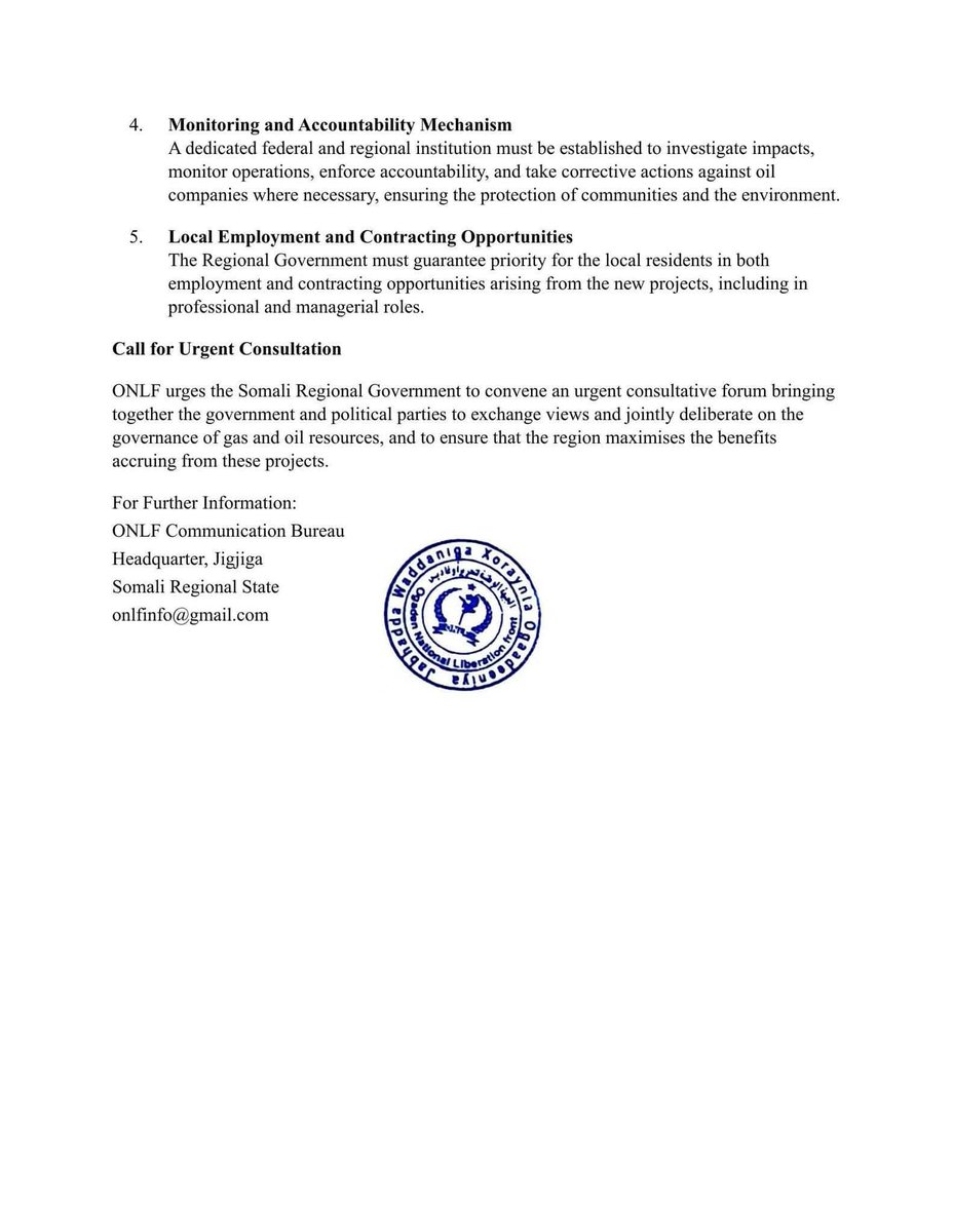 sdm2018's tweet image. ONLF Welcomes Major Development Projects in the Somali Region and Ogaden Gas Production. Read below.