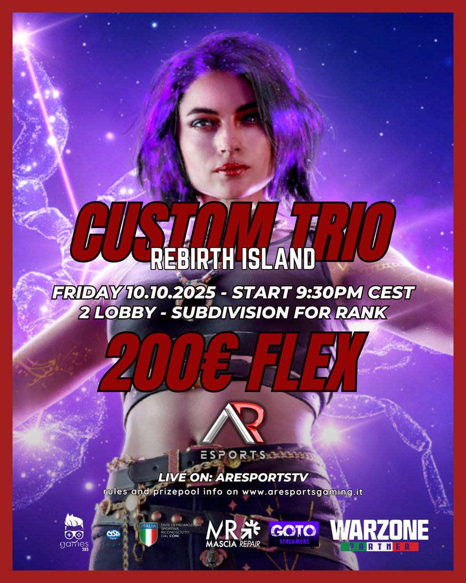 🏆CUSTOM TRIO REBIRTH🏆

🗓️| 10 OCTOBER 9:30PM CEST
🔥| SUBDIVISION FOR RANK
💰| PRIZEPOOL 200€ FLEX
👤| 5 GAME BO 4
📍| HOST EU
🔴| COMMENT FOR SPOT

#CallofDuty  #Warzone  #champs