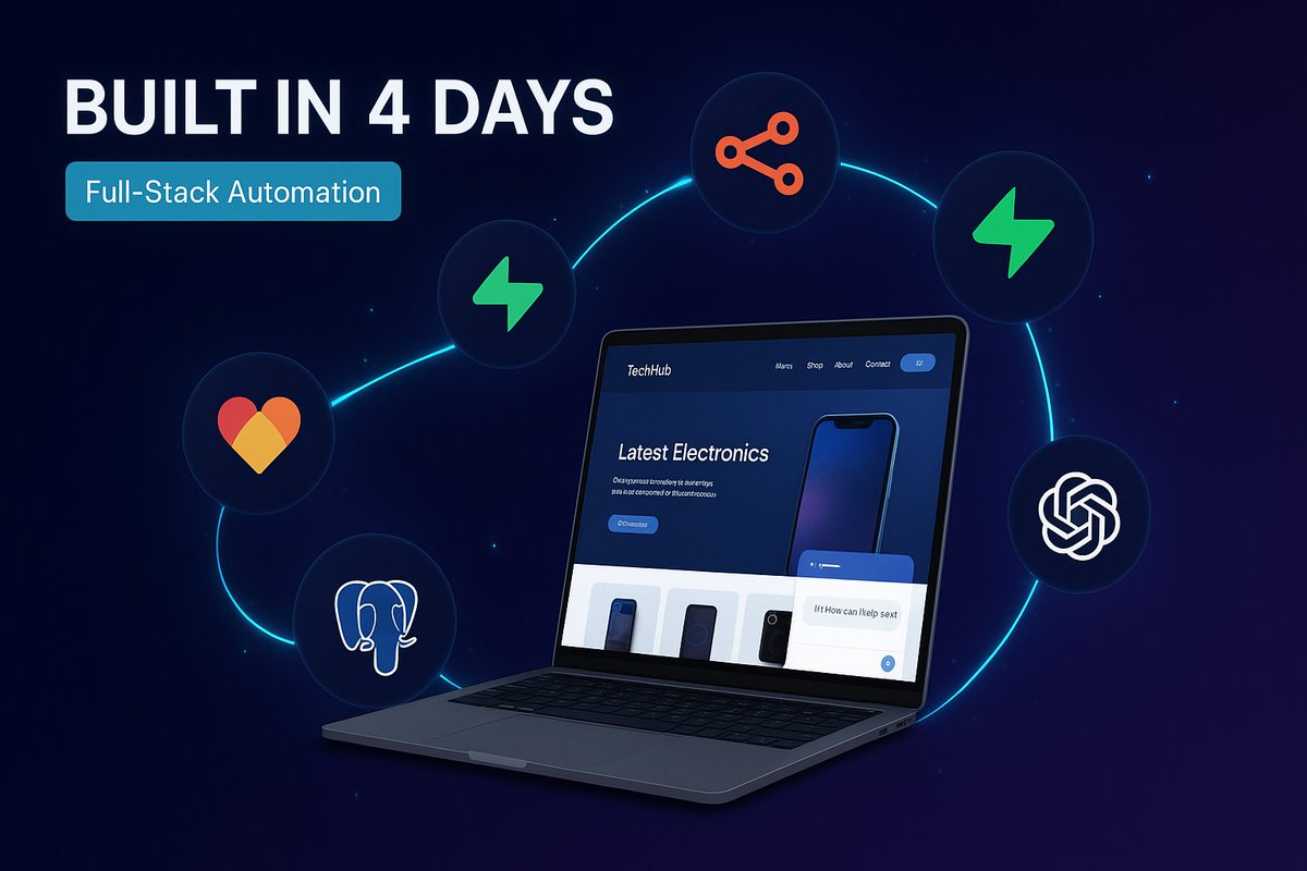 emmanuelaiauto's tweet image. &quot;How we built an AI-powered e-commerce assistant in 4 days&quot; 😲

Myself and @worldman_007  built TechHub; a complete e-commerce store with an AI chatbot and automated support workflow using @n8n_io, @supabase, @OpenAI , and @lovable_dev .

Here&apos;s the full breakdown 👇🧵

1/