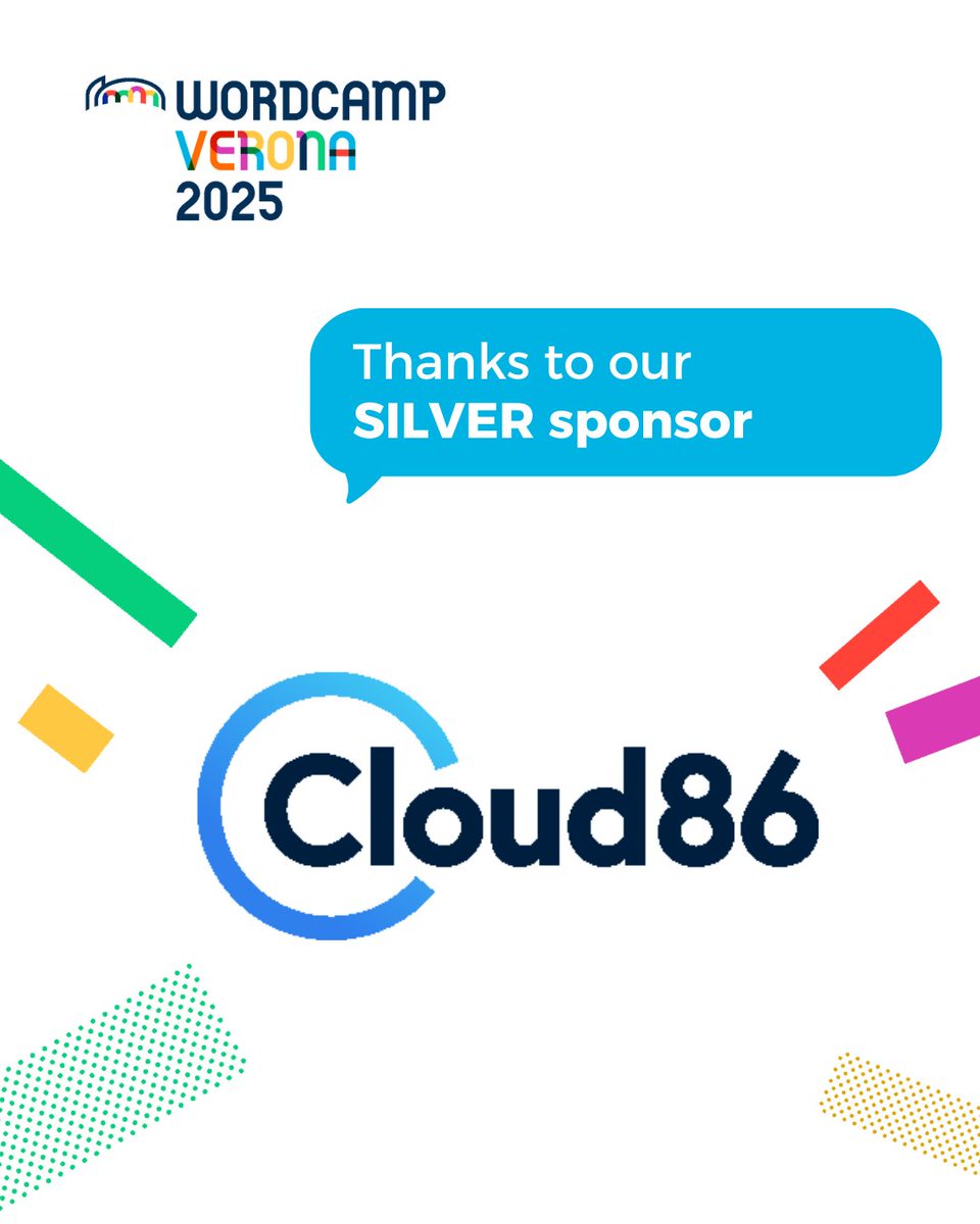 Grazie a <a href="/cloud86_io/">Cloud86</a> per supportare come Sponsor Silver il WordCamp Verona 2025
Provider di hosting indipendente, servizio e supporto super veloce, affidabile e accessibile.

verona.wordcamp.org/2025/sponsor/c…
#wordcampverona2025 #wcvrn2025 #wordcampsponsor #cloud86 #wordpressitalia