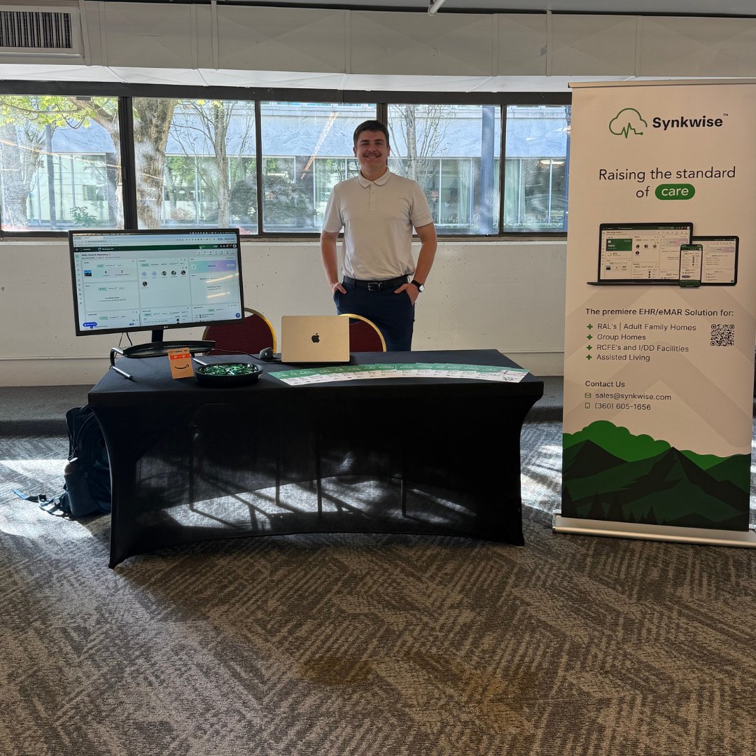 synkwise's tweet photo. Synkwise is all set up and ready for the Age Better Health &amp; Resource Fair in Portland, OR!

If you'll be there make sure to swing by the booth, grab some goodies, and see how we’re helping assisted living and senior care providers with technology that truly supports care. 💚 https://t.co/GfYX7ri8R1